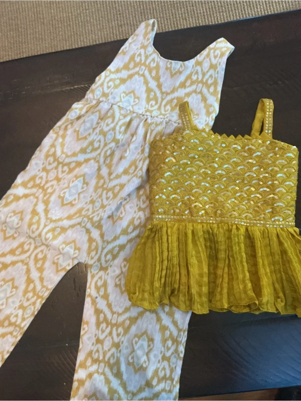 Girls Rachel Zoe Baby Ikat Print Overall & Arsbadba Sequin Tank Top Size 18-24 M